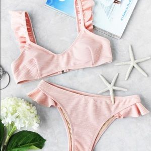 Ruffle Strap Textured Bikini Set